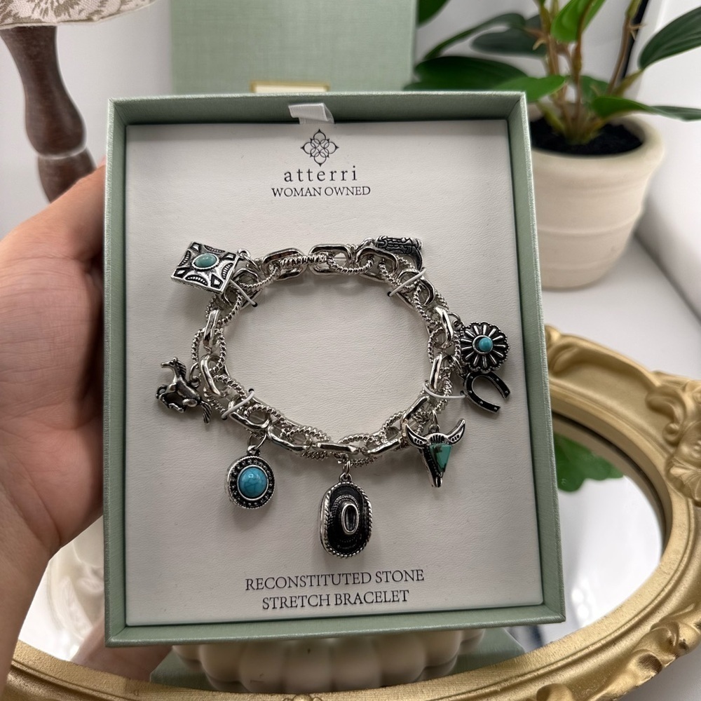 Atterri Western Charm Bracelet – Silver Stretch with Reconstituted Stone Accents - Picture 5 of 5